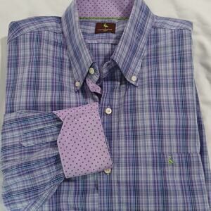 TailorByrd Men's 3XLT Contrast Flipped Cuff Long-Sleeved Button-Up Lavender/Blue